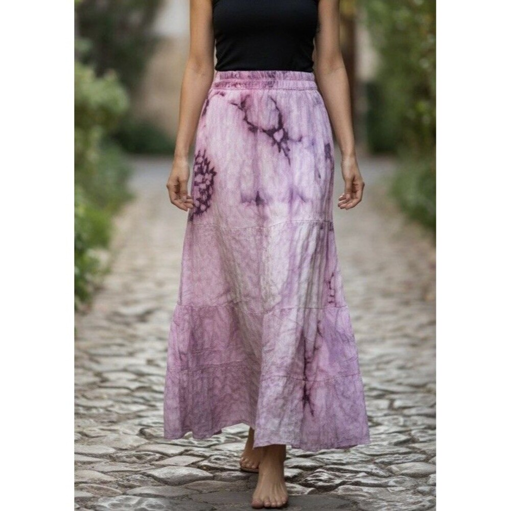 Broomstick Maxi Skirt Purple Tie Dye Size Large Boho Festival Fairy Her Destiny